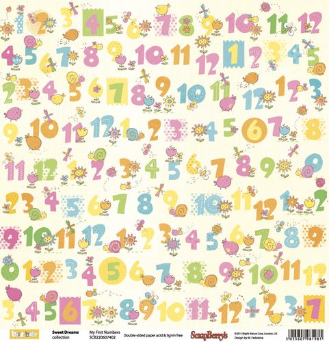 Double-sided Paper Set Sweet Dreams - My First Numbers (12*12–190GSM), 10 Sheet Pack