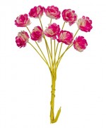 Handmade mulberry Chrysanthemum, dia ~1cm, stem 7cm, 10 pcs, 2 TONES HOT PINK