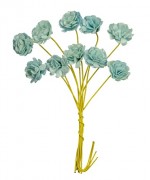 Handmade mulberry Chrysanthemum, dia ~1cm, stem 7cm, 10 pcs, LIGHT BLUE