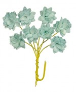 Handmade mulberry Chrysanthemum, dia ~2cm, stem 7cm, 8 pcs, LIGHT BLUE